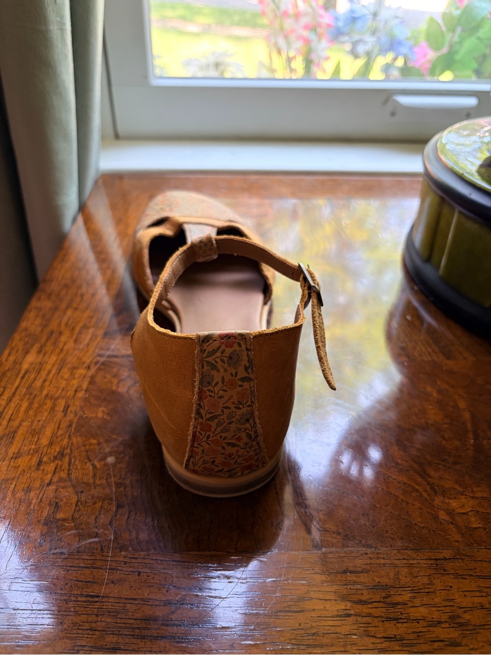 Mary Jane Floral T-Strap Flats in Tan and Multicolor Floral - Picture 3 of 4